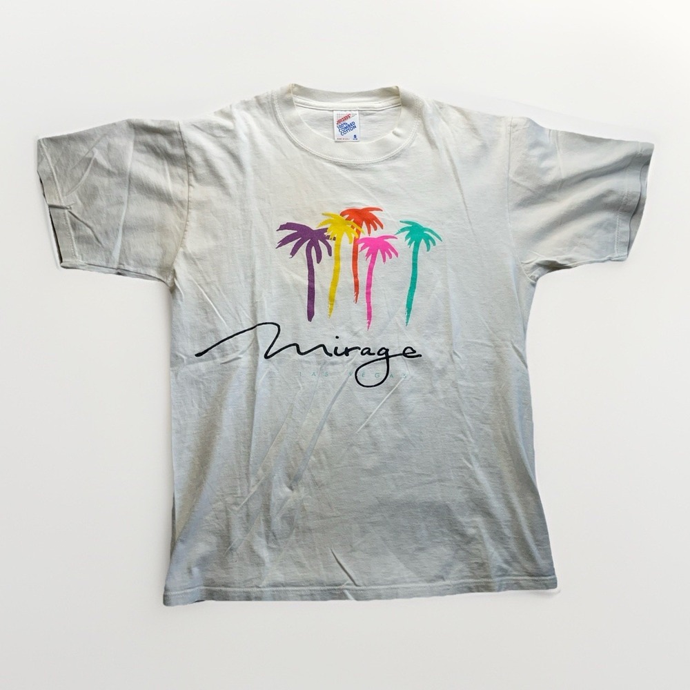 Jerzees White T-Shirt with Multicolor Palm Tree Graphic
